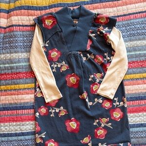 Tea Collection Navy Floral Layered-Look Dress with Cream Sleeves